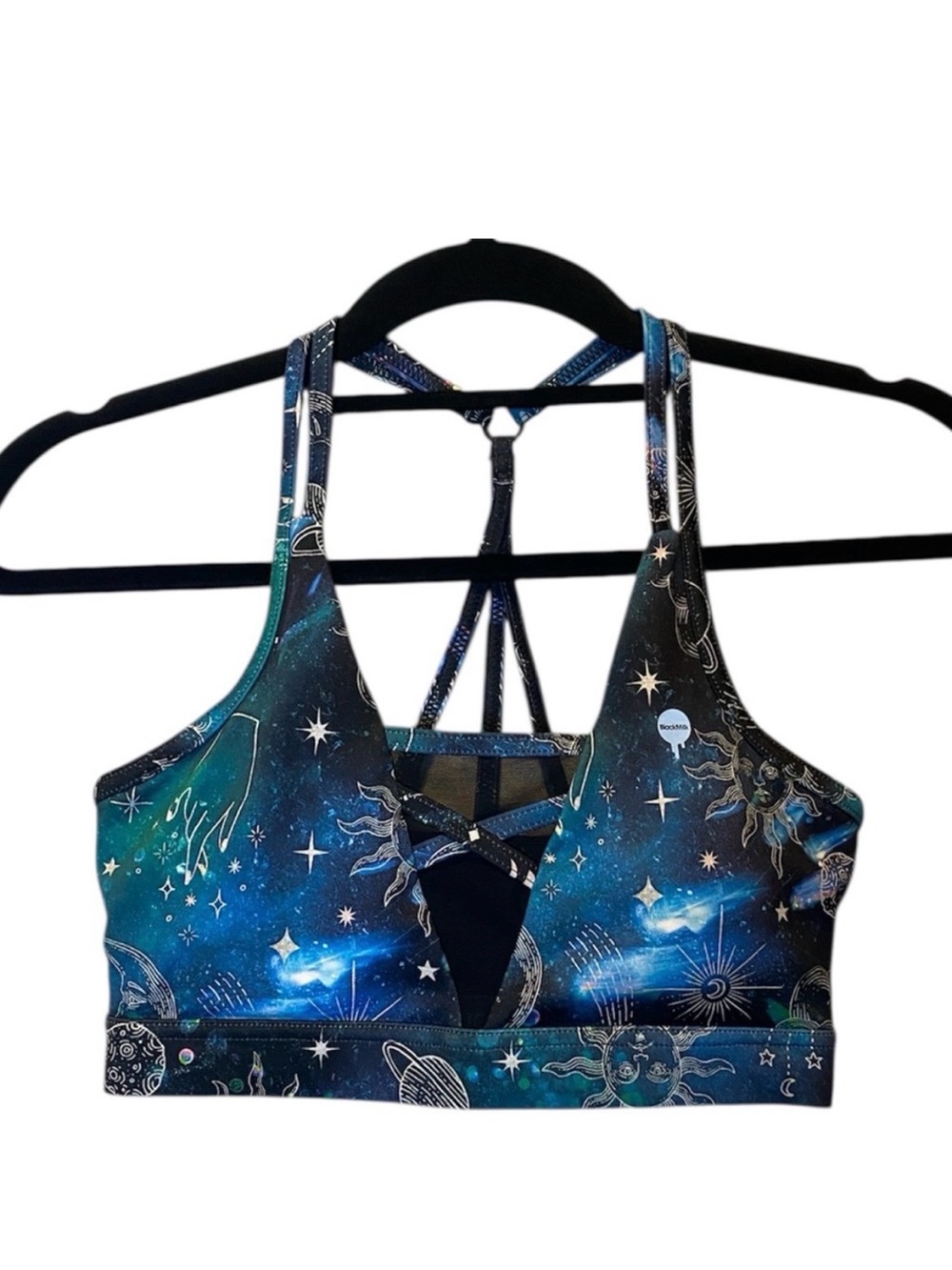 Blackmilk Moon Child Crop Top Women’s XS Black Blue Moon Celestial Padded Bra